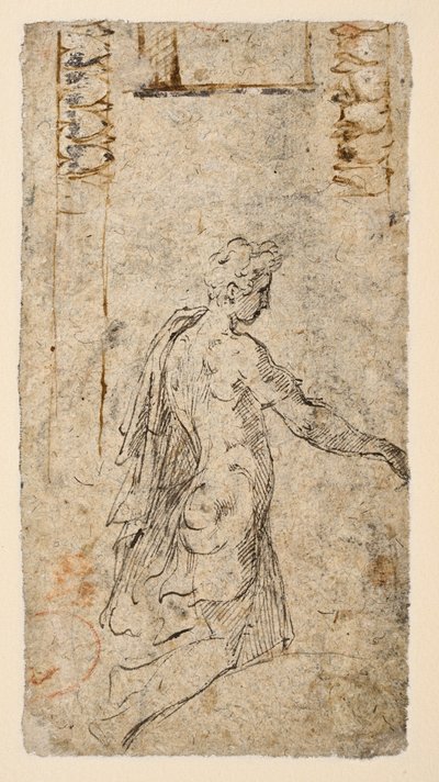 Studie av en ung man som knäböjer (verso) av Parmigianino