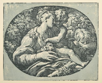 Jungfru och barn med spädbarnet Saint John (bläck (svart och blågrön) på papper) av Parmigianino