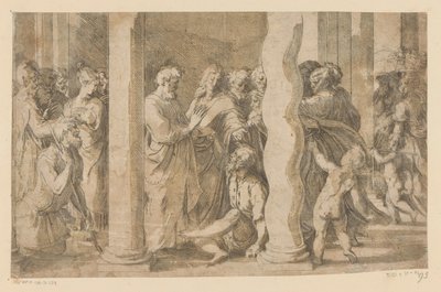 De heliga Petrus och Johannes botar en halt man av Parmigianino (attributed to)
