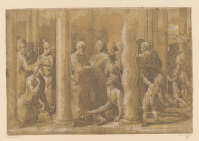 De heliga Petrus och Johannes botar en förlamad person av Parmigianino (attributed to)