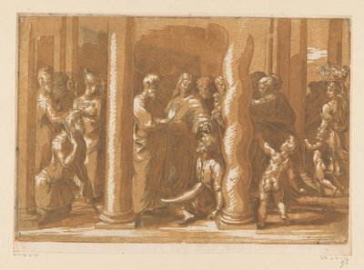 De heliga Petrus och Johannes botar en halt man av Parmigianino (attributed to)