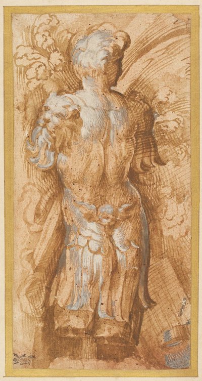Männlicher Torso in Rüstung von hinten gesehen: Studie für Soffit-Dekoration in San Giovanni Evangelista av Parmigianino