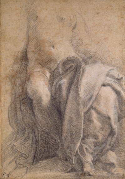 Sittande halvnaken Kvinna som bär draperi, 1520-1540 av Parmigianino