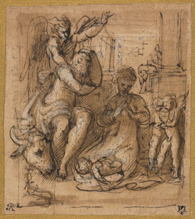 Födelsekyrkan med drömmen om Josef, ca. 152730. av Parmigianino