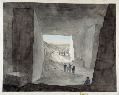 Egypten. Interiörvy av ett stenbrott på berget Kattan av Pascal Xavier (after) Coste