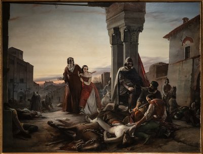 Ricciardino Langoscos mor letar igenom liket av sin son som dödades under erövringen av Pavia i händerna på Matteo Visconti 1315 av Pasquale Massacra