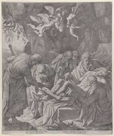 Kristus läggs i graven när Jungfrun står och gråter bakom, 1600-30., 1600-30. av Pasquale Ottino