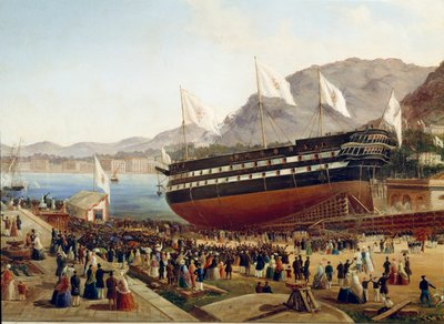 Invigning av skeppet Monarca i Castellammares arsenal i Neapel 1854 Detalj - Målning av Pasquale De Luca (1800-talet) Neapel, Museo Nazionale di San Martino av Pasquale de Luca