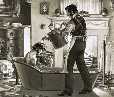 Ein Mann wird von seinem Diener gebadet von Pat (1907-95) Nicolle