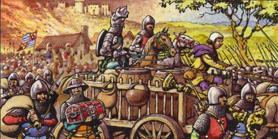 Die Stadt Bar-sur-Seine im Jahr 1359 in Brand gesetzt (Gouache auf Papier) von Pat (1907-95) Nicolle