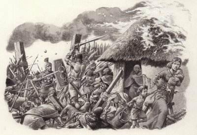 Eine römische Legion stürmt Maiden Castle von Pat (1907-95) Nicolle