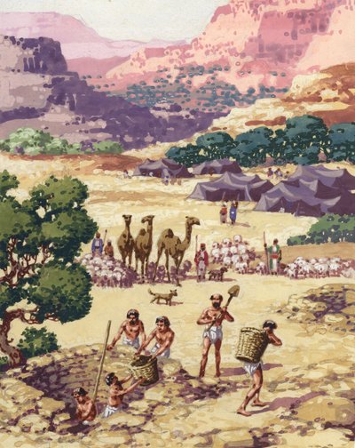 Abram och hans familj och följeslagare bosätter sig i Betel (gouache på papper) av Pat (1907 95) Nicolle