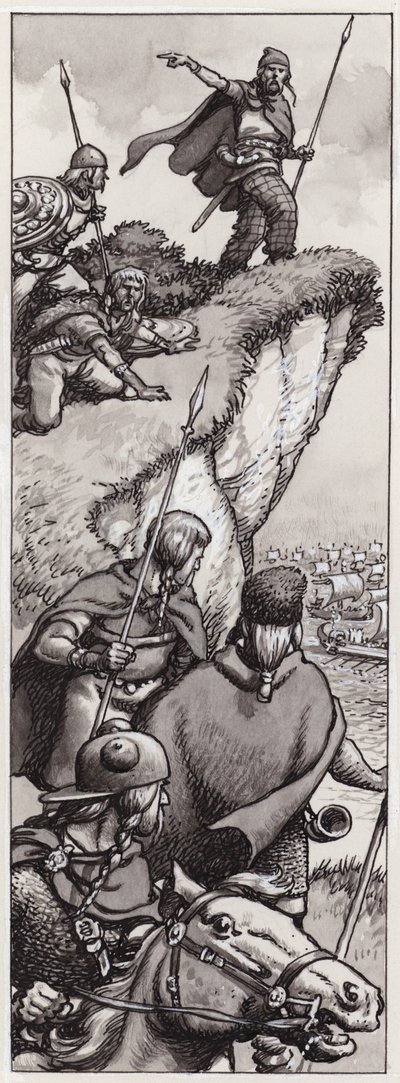 Alte Briten entdecken die Invasionskräfte von Julius Caesar im Jahr 55 v. Chr. von Pat (1907-95) Nicolle