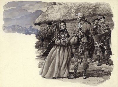 Prins Charles Stuart, den unge pretendenten, och Flora Macdonald (gouache på papper) av Pat (1907 95) Nicolle