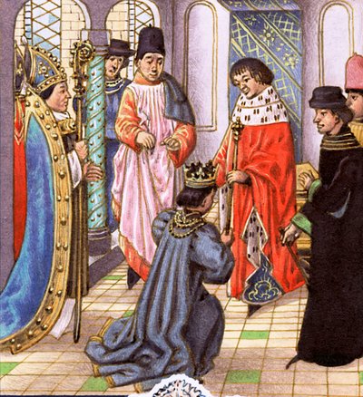 Richard II übergibt seine Krone an Henry Bollingbroke, später Henry IV von Pat (1907-95) Nicolle