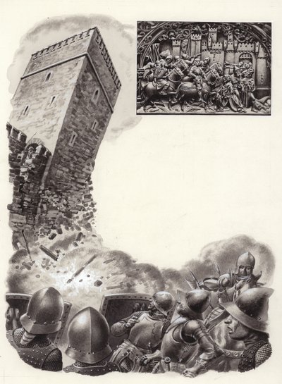 Spanische Soldaten sprengen Befestigungen mit Schießpulver von Pat (1907-95) Nicolle