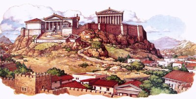 Akropolis, eller det antika citadellet, i Aten som det såg ut på 500-talet av Pat (1907 95) Nicolle