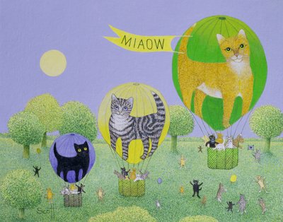 Cat Balloon Race (akryl på duk) av Pat Scott