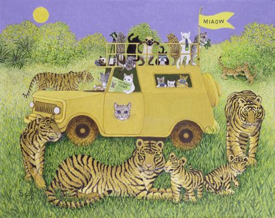 Cat Safari (olja på duk) av Pat Scott