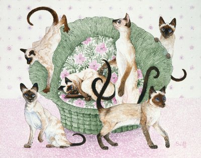 Vi är siameser om du vill (akryl på calico) av Pat Scott