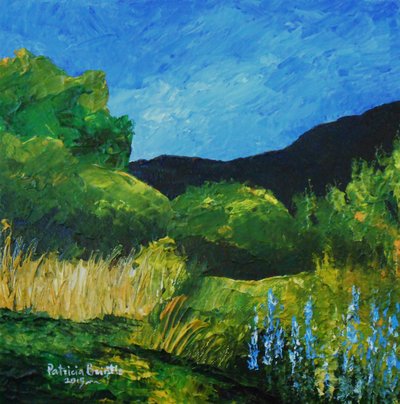 Blå Lupiner, 2015 (akryl på duk) av Patricia Brintle