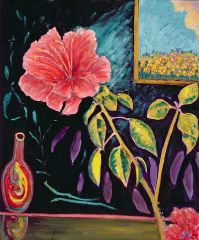 Hibiskus med vas (olja på linne) av Patricia Contemporary Artist Eyre