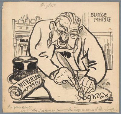 Borgmästare förbjuder Heijermans Allerzielen Frihet (titel på objekt) av Patricq Kroon (signed by artist)