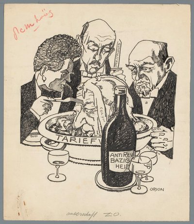 Colijn och tarifflagen Kalvens huvud (titel på objekt) av Patricq Kroon (signed by artist)