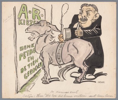 Colijn med den antirevolutionära väljaren som åsna The Dumb Ass (titel på objekt) av Patricq Kroon (signed by artist)