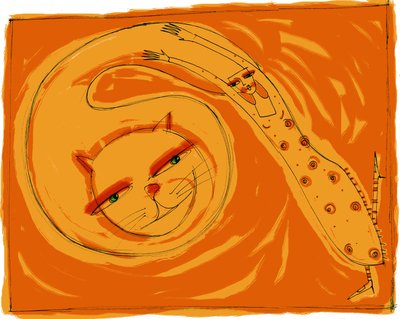 Strega del Tchesal (Chiesale): häxa som förvandlas till en katt för att spionera på män. Illustration av Patrizia La Porta. av Patrizia La Porta