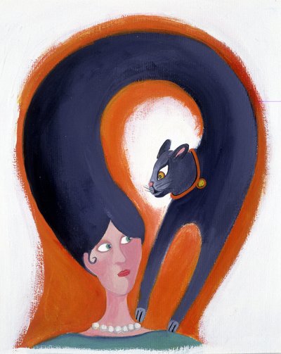 Kvinnans frisyr som förvandlas till en katt - illustration av Patrizia La Porta av Patrizia La Porta