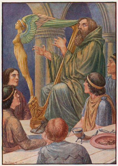 Dagdan tog sin harpa och slog några ackord (färg litho) av Patten Wilson