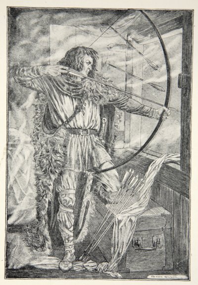 William fortsatte sitt underbara bågskytte, från "Hero Myths and Legends of the British Race" av M.I. Ebbutt av Patten Wilson