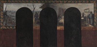 Skizze für das Büro des Präfekten im Pariser Rathaus: Die Ankunft einer Brieftaube - Pflege der Verwundeten von Paul-Emile Mangeant