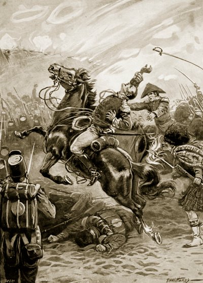 Sir Edward Pakenhams död, illustration från "Battles of the Nineteenth Century" av Archibald Forbes, G.A. Henty och major Arthur Griffiths (litho) av Paul (after) Hardy