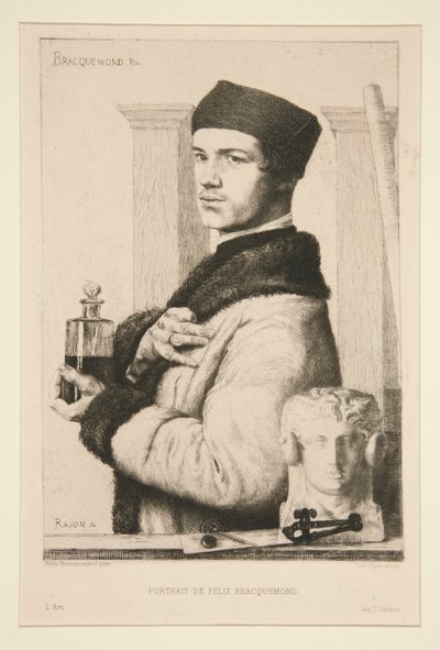 Porträtt av Felix Bracquemond av Paul Adolphe Rajon