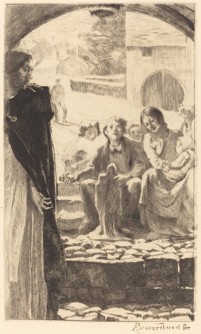 Pierre kopierar jungfrun från portalen till kyrkan Marly Pierre Copie la Vierge..., 1885. av Paul Albert Besnard