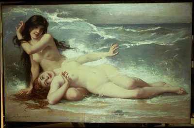 Fånga vågor (olja på duk) av Paul Albert Laurens