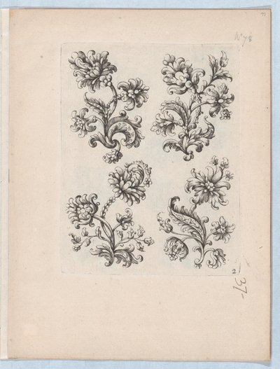 Serie av små blomstermotiv, tavla 2, ca. 1670-85., ca. 1670-85. av Paul Androuet Du Cerceau