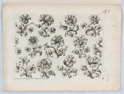 Serie av små blommotiv, tavla 6, ca. 1670-85., ca. 1670-85. av Paul Androuet Du Cerceau