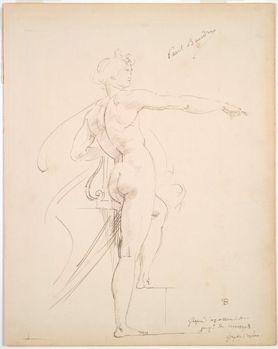Studie av Apollo för Marsyas (recto); Ansikte i profil (verso) av Paul Baudry