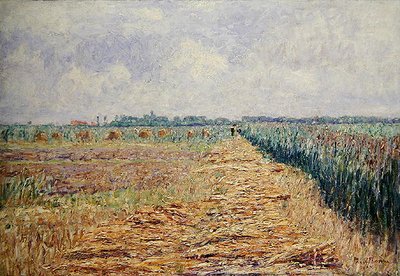 Ett platt holländskt landskap under en sommarhimmel med klarvita moln, ca 1890 (olja på duk) av Paul Baum