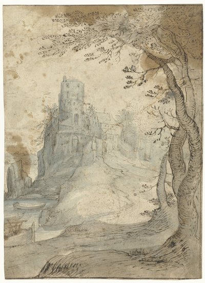 Landskap med ett slott på en sten av Paul Bril (circle of)