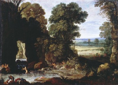 Skogslandskap med nymfer och satyrer av Paul Bril