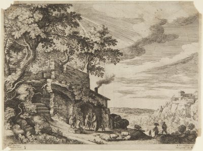 Herdar framför en byggnadsruin av Paul Bril