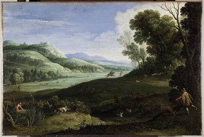 Landskap med jägare av Paul Brill or Bril