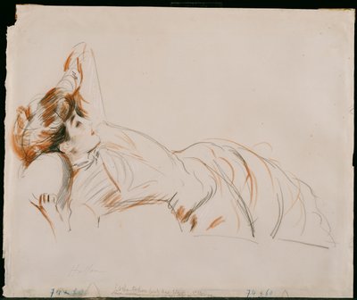 En elegant dam liggande av Paul Cesar Helleu