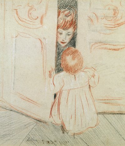 Hide and Seek (färgpenna på papper) av Paul Cesar Helleu