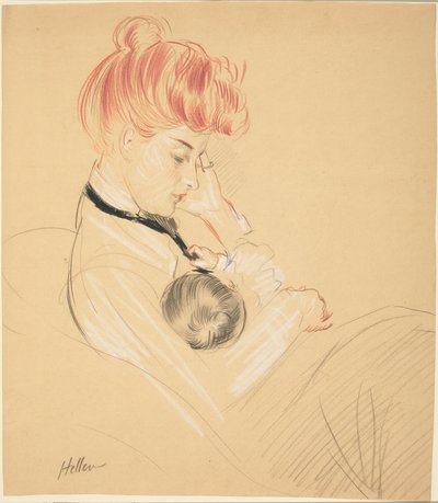 Madame Helleu Cradling Paulette in Her Arms av Paul Cesar Helleu