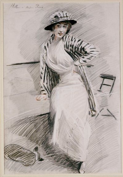 Madame Paris sitter på en bankett av Paul Cesar Helleu